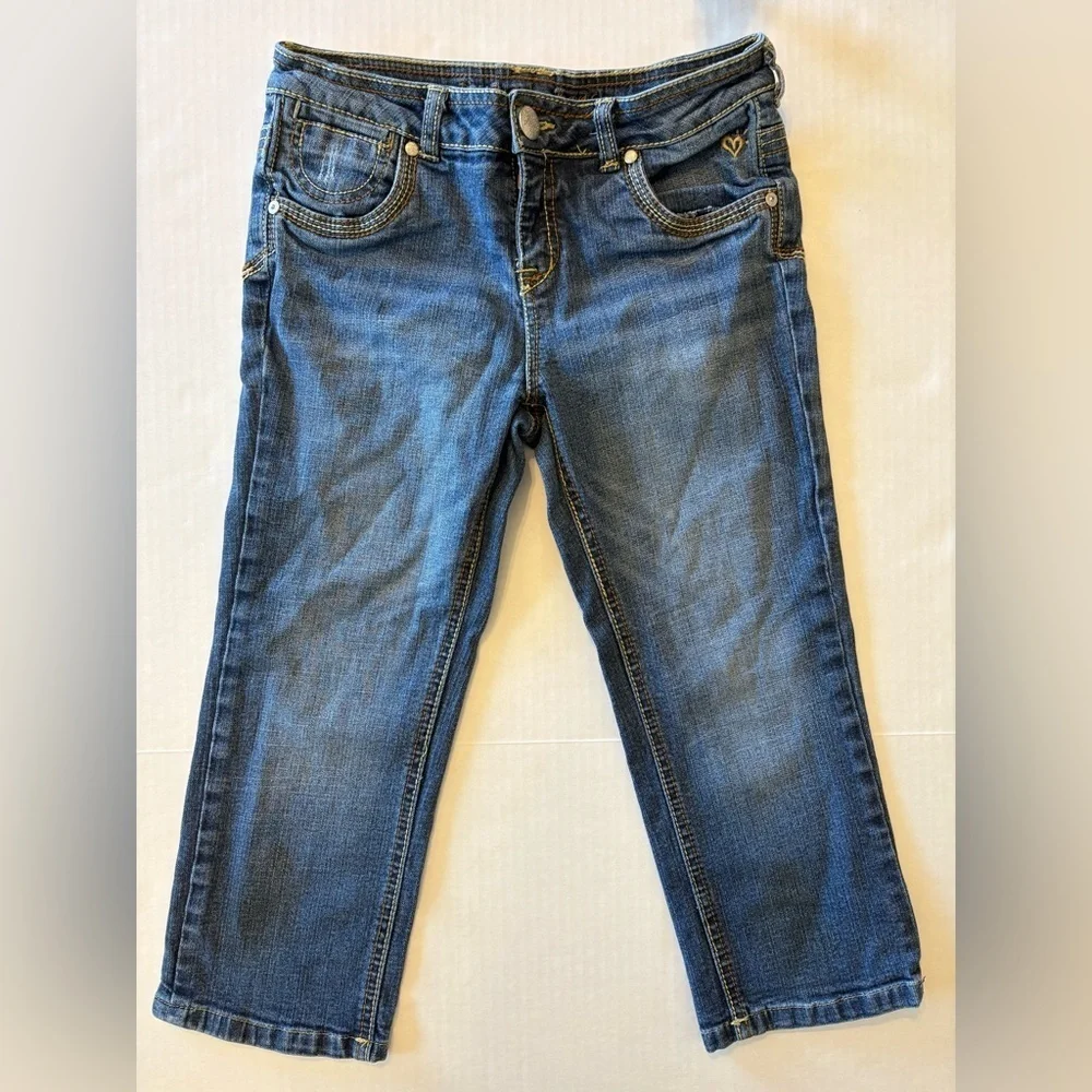 Justice Jeans yellow & brown stitching denim jean Capri size 14R